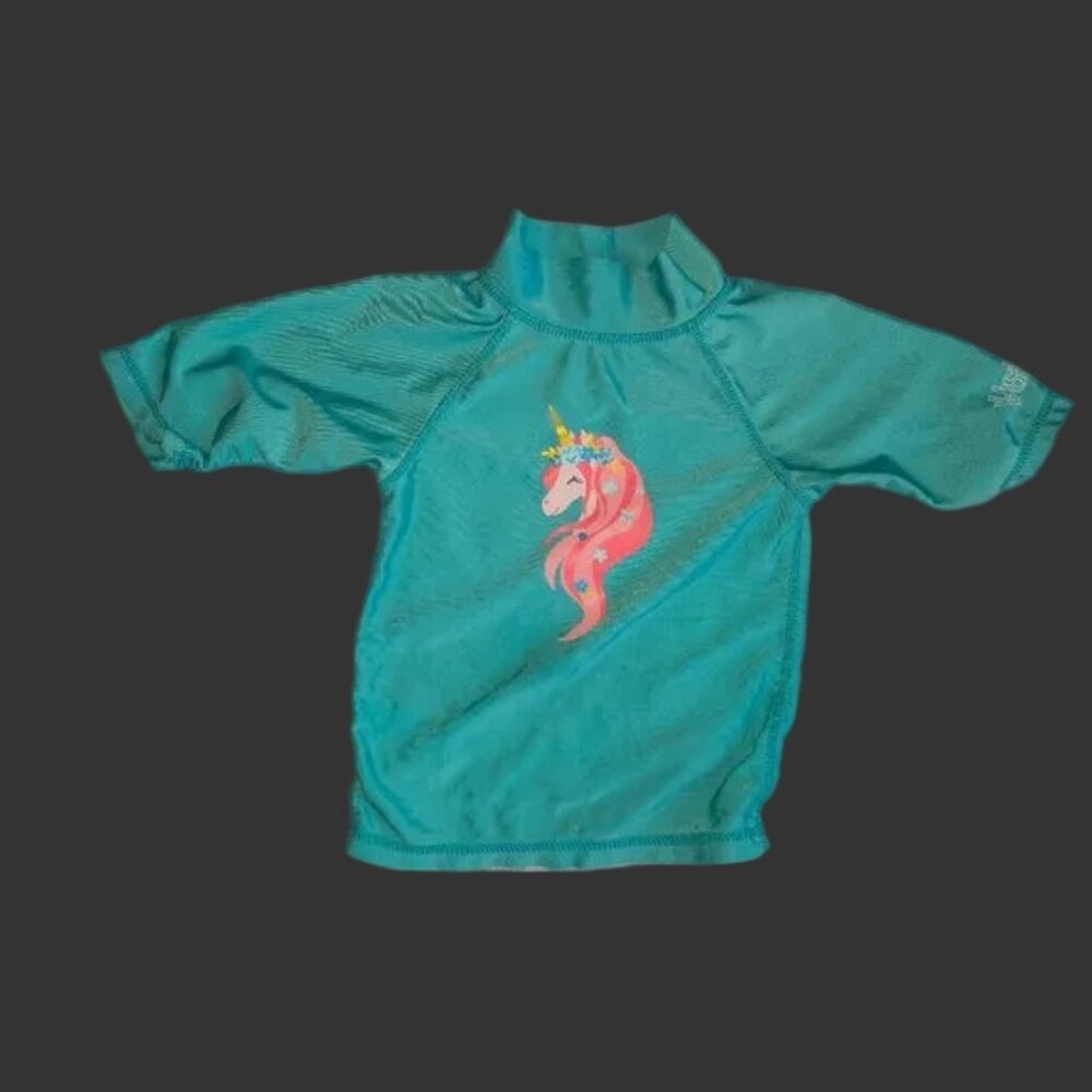 3T UV Skinz Unicorn Teal Rash Guard Swim Shirt